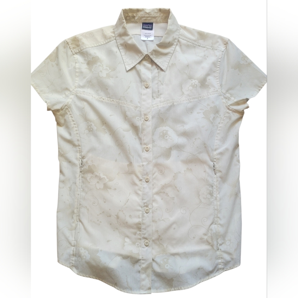 Patagonia Cream Short Sleeve Blouse Sz 8